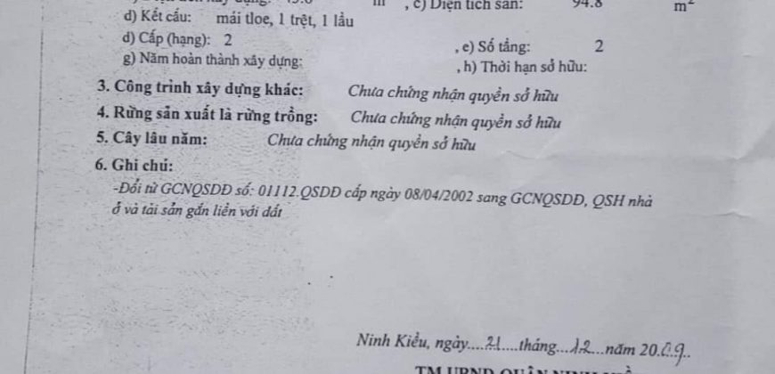 Bán nhà trung tâm Cần Thơ – Hẻm 3 đường 30/4, P.Xuân Khánh, Ninh Kiều